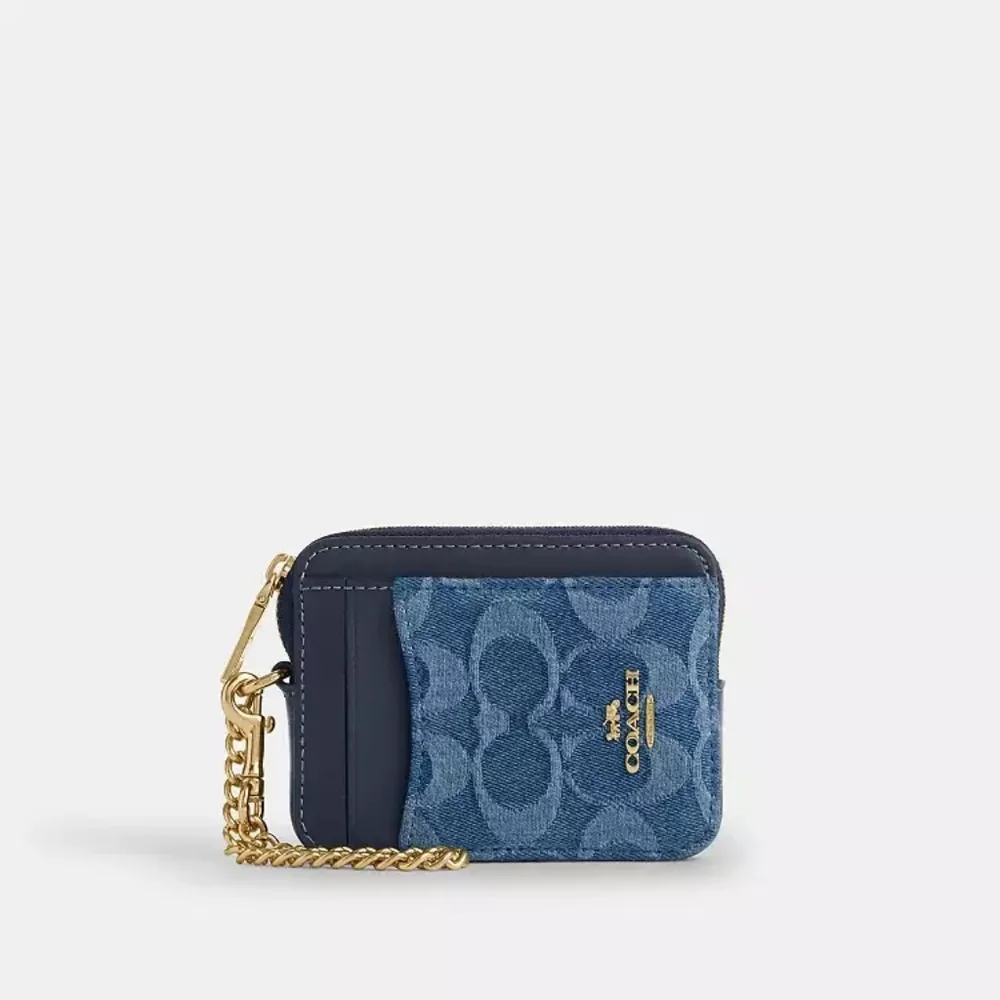 Coach Zip Card Case In Signature Denim (Blue)
